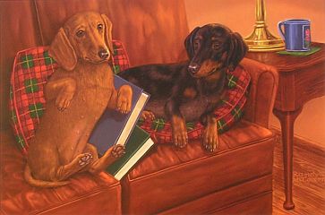 "Bookends" - Dachshunds by wildlife artist Randy McGovern