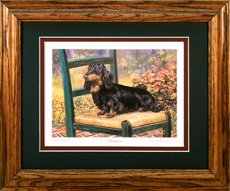 "Chairperson" - Black and Tan Longhaired Dachshund by Artist Randy McGovern