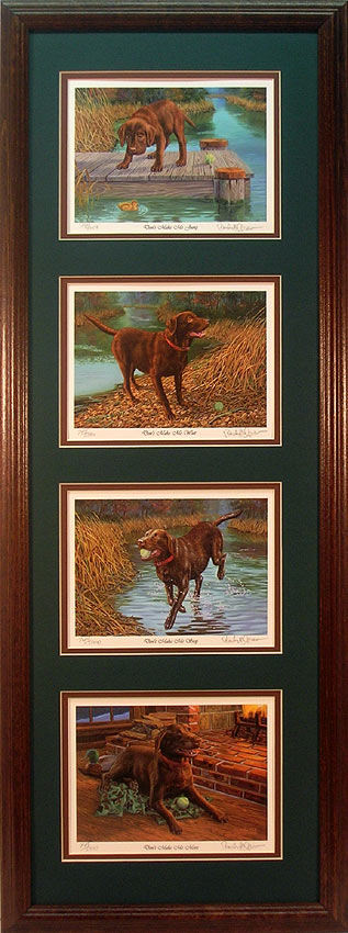 Framed set of 4 Chocolate Lab prints by Randy McGovern