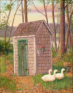 "Discount Plumbing" - Country Outhouse by Randy McGovern