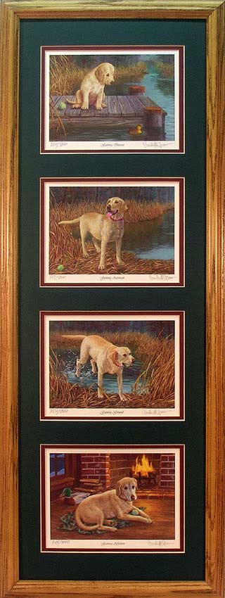 Framed set of 4 Yellow Lab prints by Randy McGovern