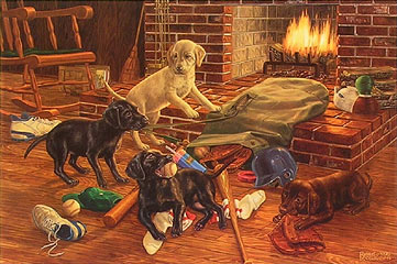 "Play Ball" - Labrador puppies by artist Randy McGovern