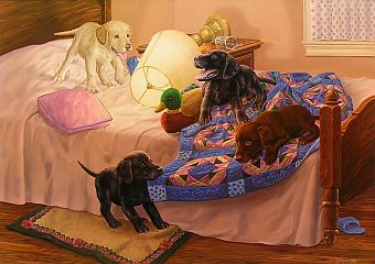 "Slumber Party" - Lab puppies by artist Randy McGovern