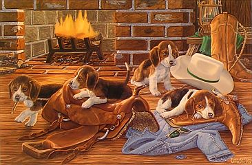"The Wranglers" - Beagle puppies by artist Randy McGovern